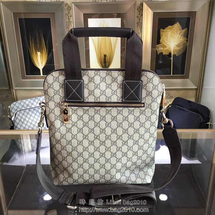 GUCCI 古馳男包 新款 854362 Gucci專用進口雙G防水料配頭層牛皮 中號 男士手提包